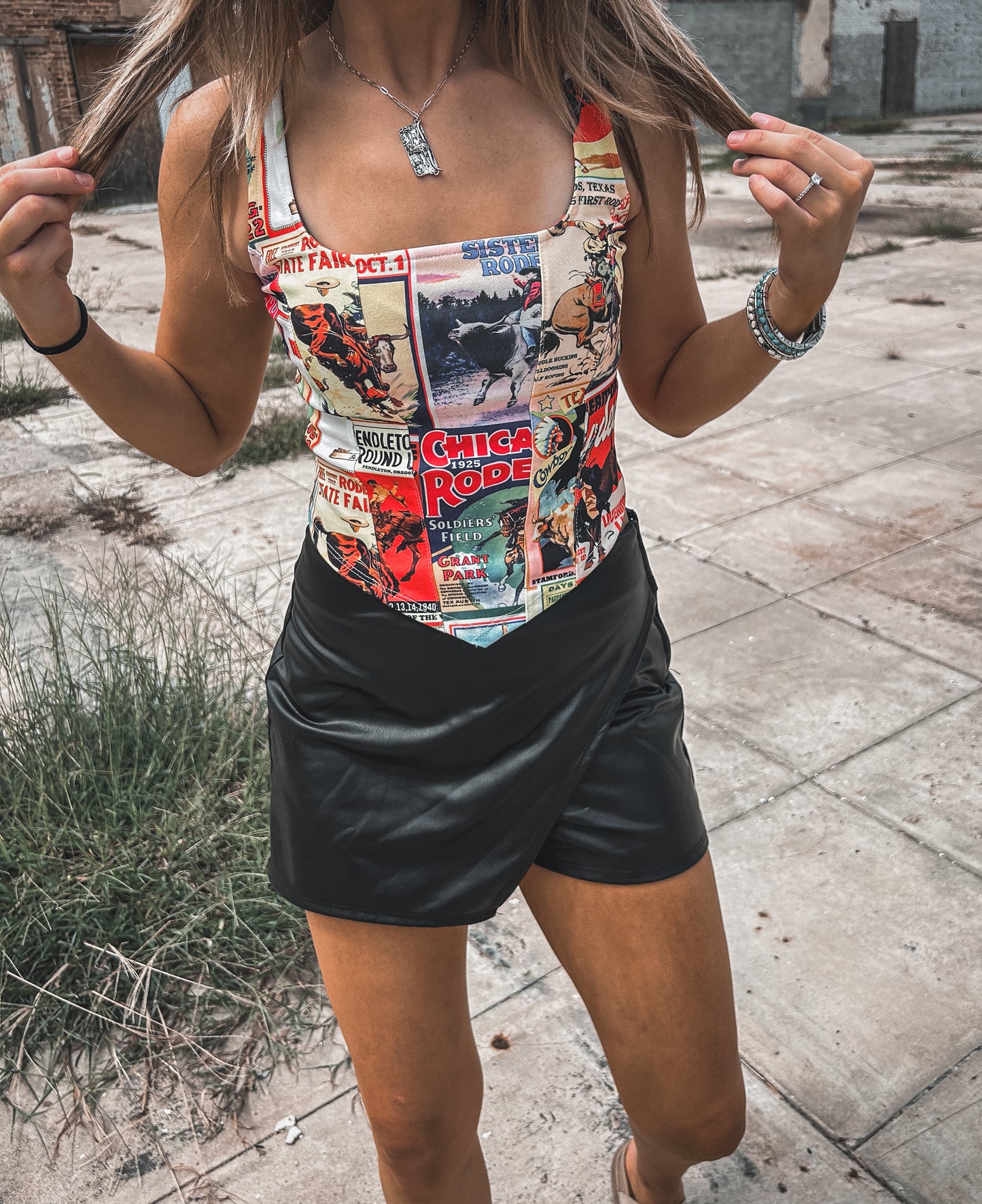 Norma Cowboy Collage Corset Top
