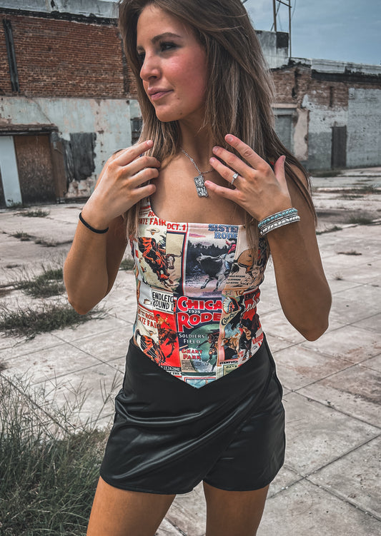 Norma Cowboy Collage Corset Top