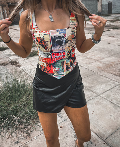 Norma Cowboy Collage Corset Top