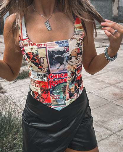 Norma Cowboy Collage Corset Top