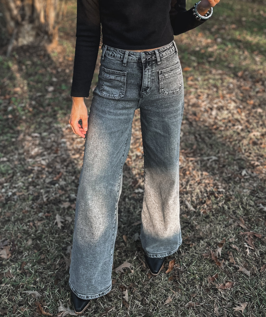 Grey Stone Wide-Leg Jeans
