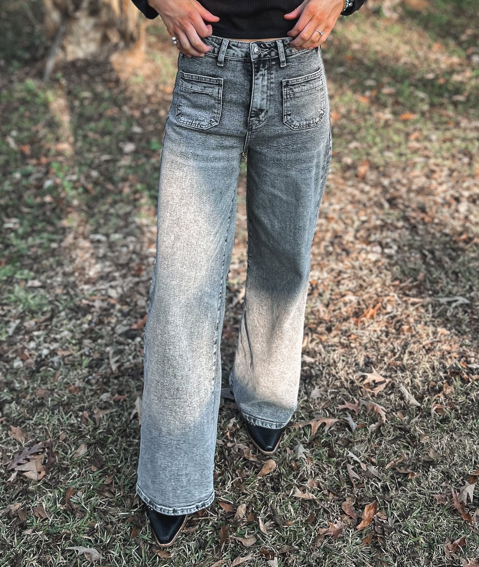 Grey Stone Wide-Leg Jeans